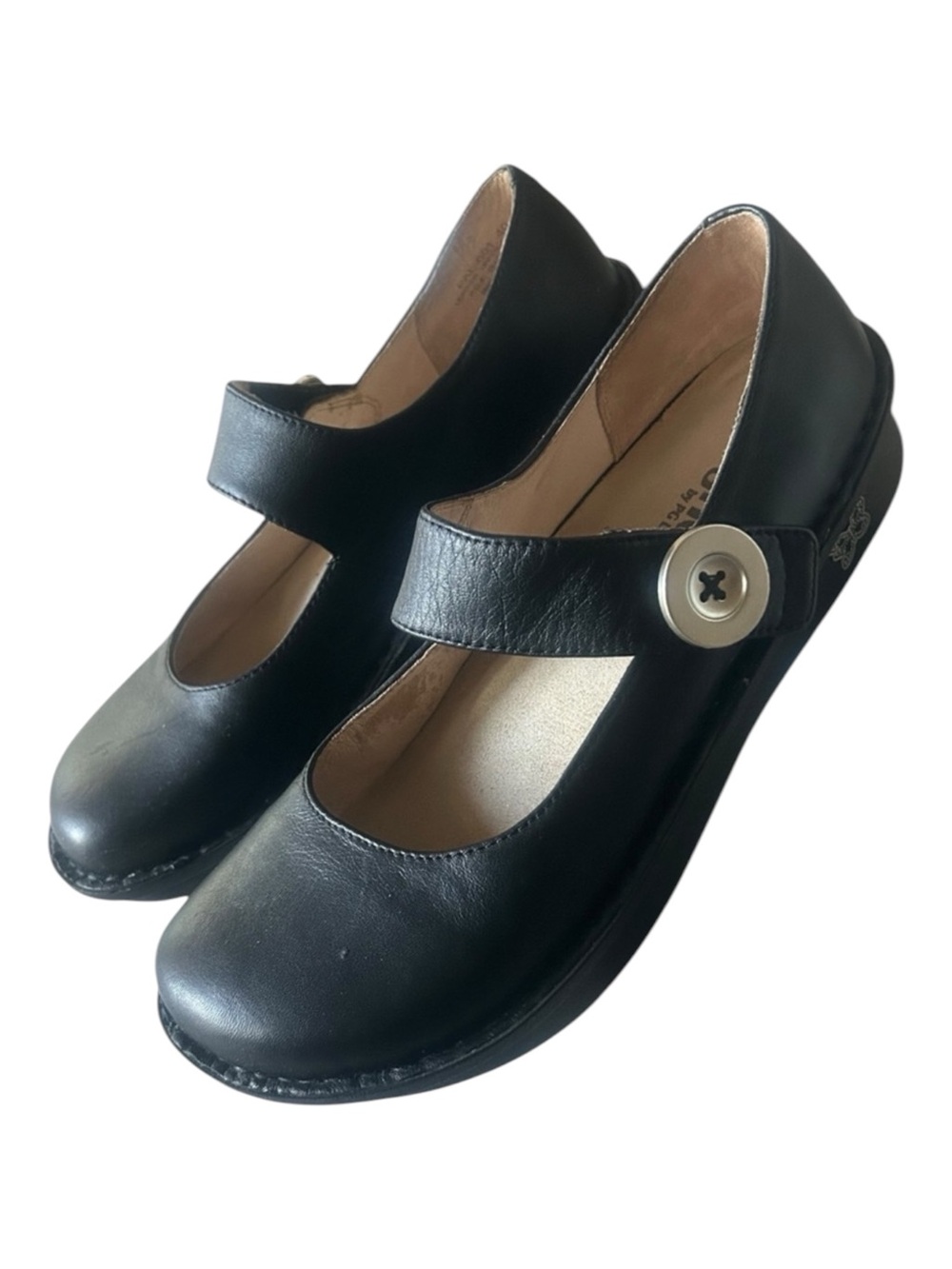 Alegria Mary Jane Paloma Black Leather Occupational Shoe Button Detail 9.5 / 10